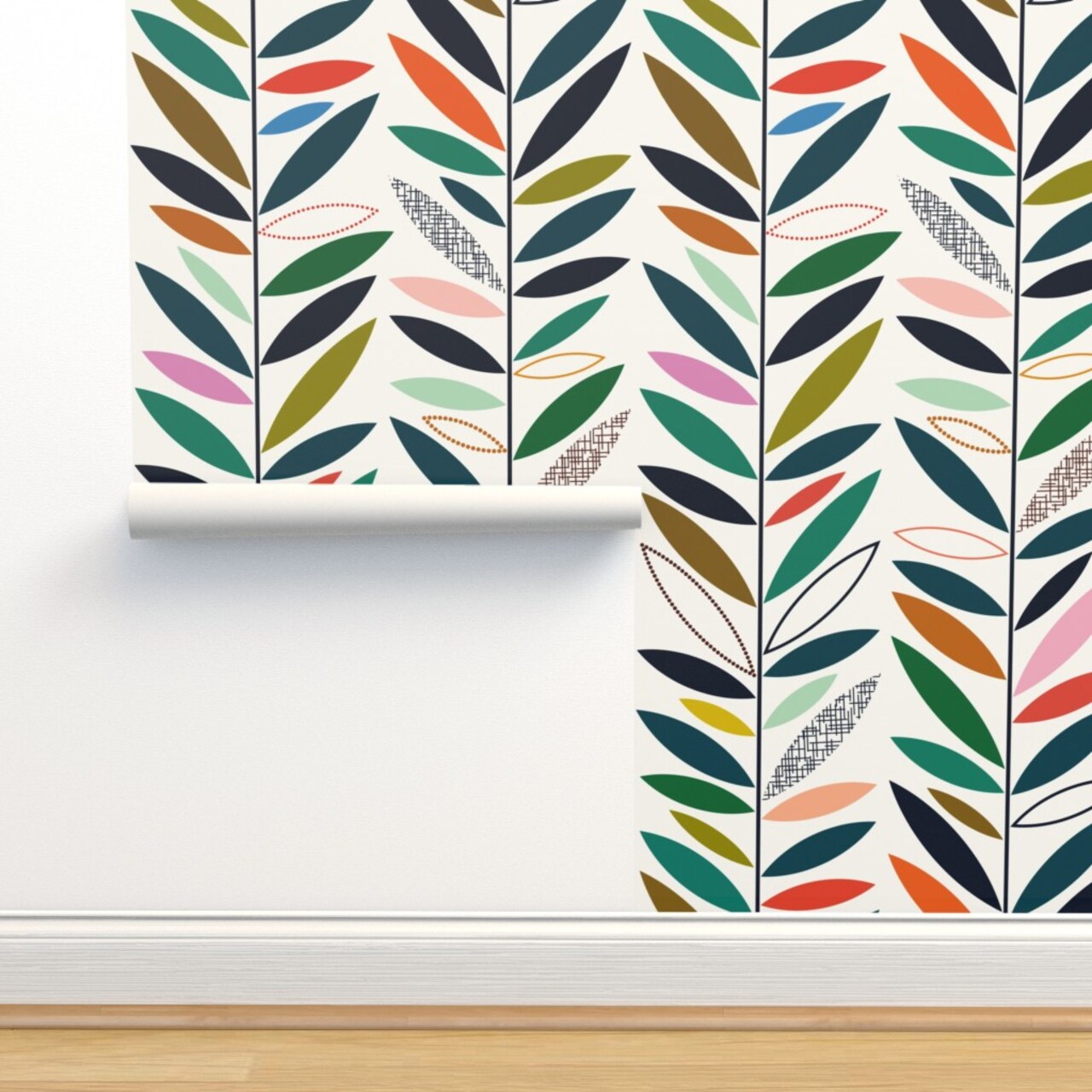 Climbing Vines Palm Springs Greenery Mid Century Custom Pre-pasted Wallpaper by Spoonflower Pre-Pasted Wallpaper 2FT Wide